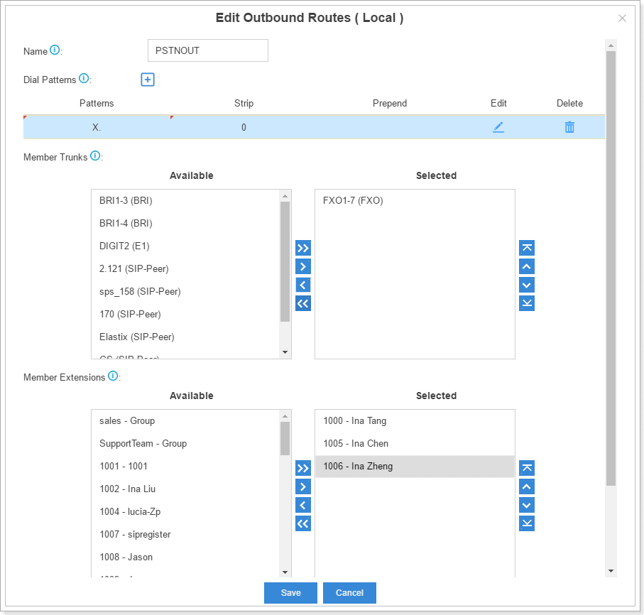 Edit Outbound Routes